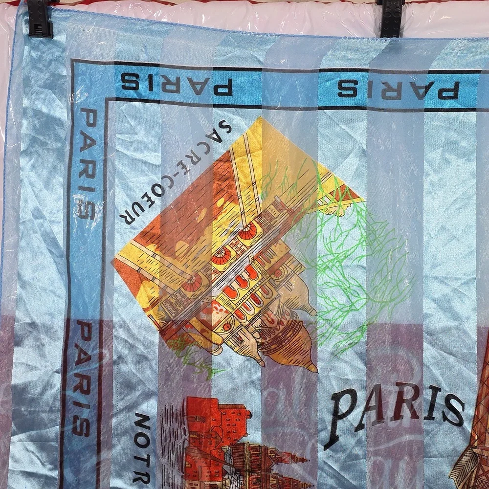 Paris Themed Silk Scarf 37x37 Inches
